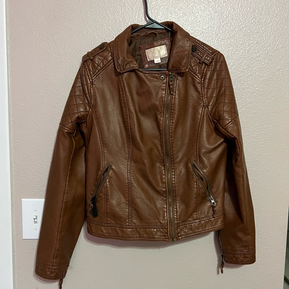 Xhilaration faux leather brown moto jacket